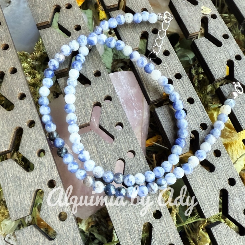 INDIGO GEMSTONES + Dainty choker sodalite beaded necklace adjustable